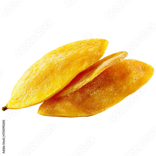 Delicious dried mango slices healthy tropical fruit snack isolated studio shot