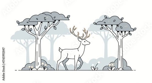 Elegant Deer in Forest Illustration.