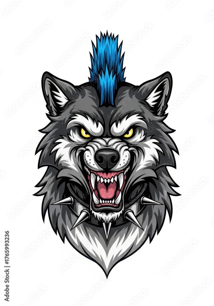 Fototapeta premium A wolf head with a mohawk on its head