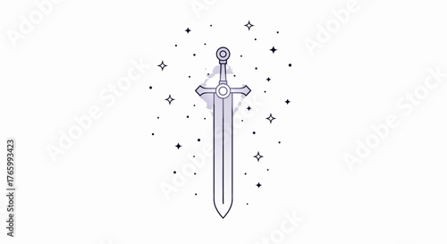 Stylized Sword with Celestial Sparkles Fantasy Weapon Illustration.