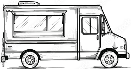 Food truck illustration, a modern symbol of culinary creativity and street food culture, isolated on white background represents mobile business