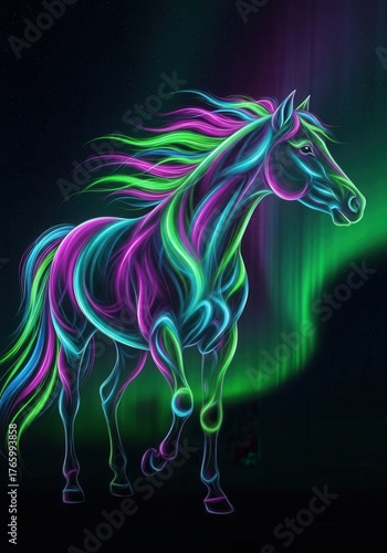 Wallpaper Mural A horse with a colorful mane is standing in front of the aurora borealis Torontodigital.ca
