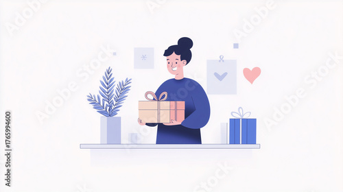 Minimalist person receiving package joyful delivery flat illustration 