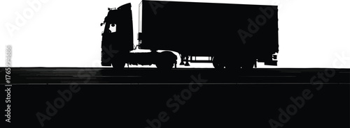 Silhouette of a semitruck on the road, a powerful symbol of transportation and logistics, isolated on white background represents freight and delivery