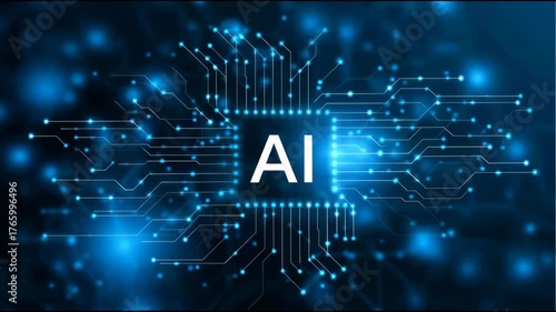 Artificial intelligence technology of future. glowing blue digital network concept showcasing an innovative circuit and processor chip for advanced data processing