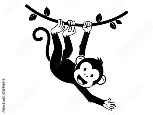 Playful Monkey Swinging on a Branch A Delightful Cartoon Illustration for Fun Projects