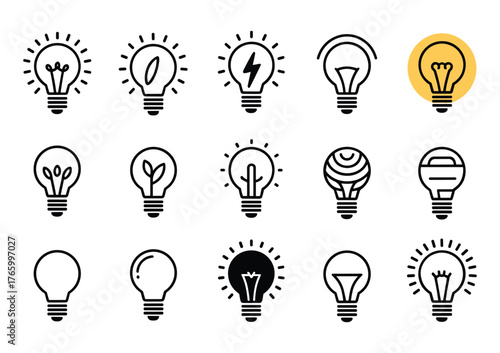 Collection of diverse light bulb icons represents ideas innovation and creativity scalable vector graphics for design projects