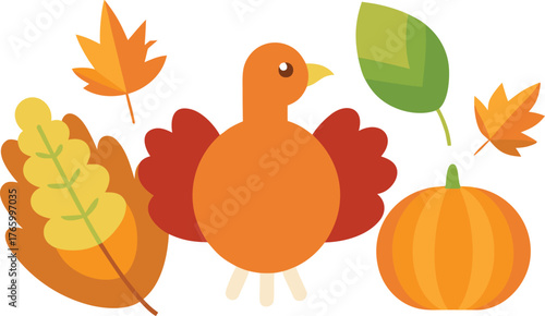 Thanksgiving day vector bundle featuring turkey pumpkin and autumn leaves