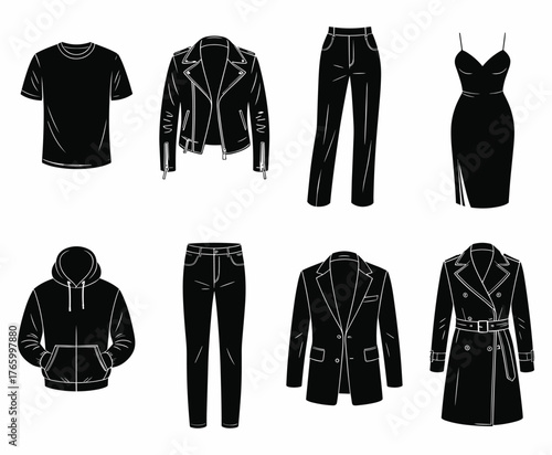 Vector collection of fashionable black clothing items for stylish outfits scalable eps for design projects