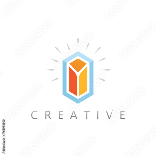 Crystal gem and diamond shape vector logo symbolizing wealth clarity and creative perfection