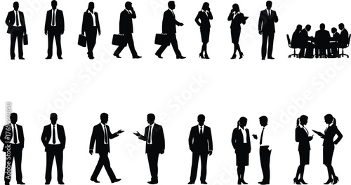 Business silhouettes, corporate professionals, teamwork concept, office meeting, formal attire, leadership design, networking illustration, workplace lifestyle, collaboration figure, career design