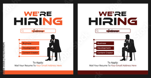 We are hiring recruitment open job vacancy design vector social media post banner template or web banner layout