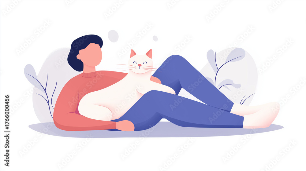 Obraz premium Pet cuddle scene with human and dog cozy lifestyle moment flat illustration 