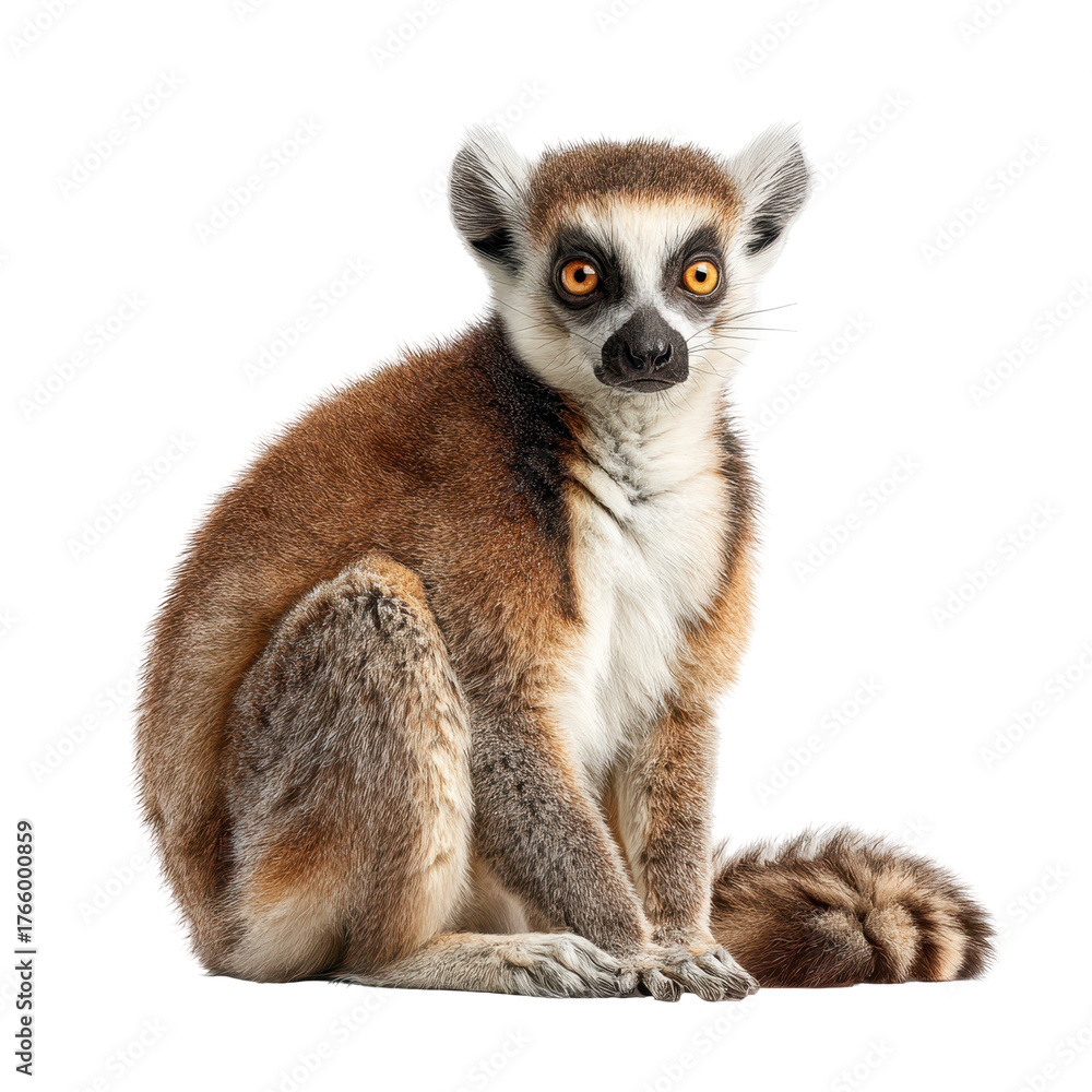 Obraz premium Cute lemur sitting calmly and observing its surroundings in a natural habitat during daytime isolated on transparent background