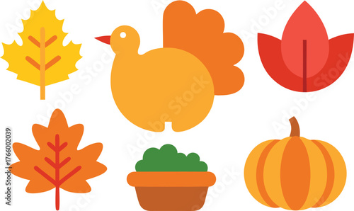 Thanksgiving day icons collection vector illustration scalable eps turkey pumpkin leaves
