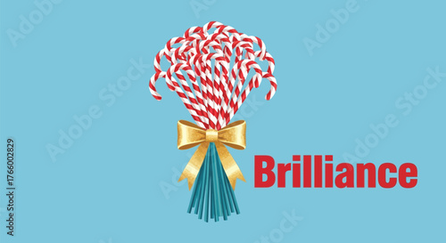 A delightful bunch of candy canes tied with a golden bow, symbolizing brilliance and sweetness isolated on white background