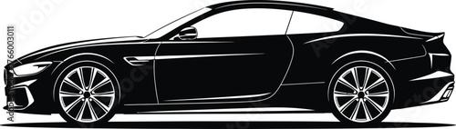 Sleek black sports car illustration isolated on white background, highlighting its aerodynamic design and powerful presence, perfect for automotive enthusiasts