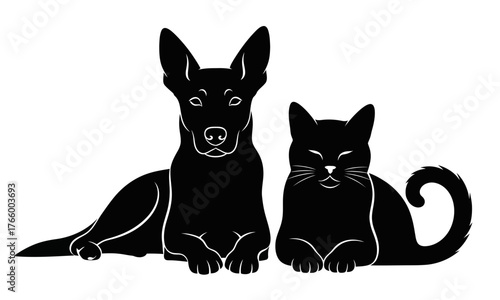 Silhouette Depiction of a Canine and Feline Companion
