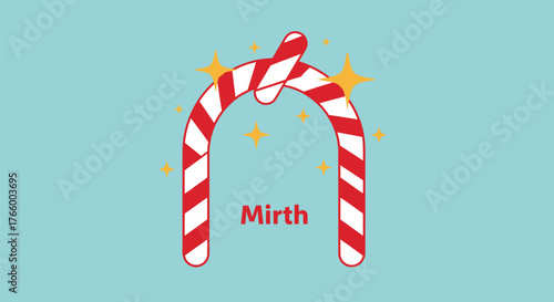 A whimsical candy cane arch with the word mirth on a blue background isolated on white background
