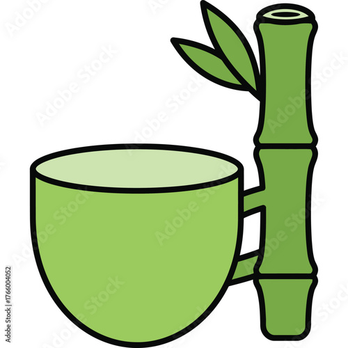 Green cup with bamboo stalk illustration drink tea beverage plant nature natural organic healthy wellness spa
