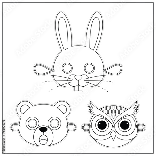 Vector art of set of three animal masks for crafting and dressup
