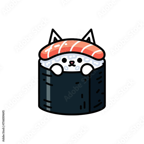 Sushi Cat A Whimsical Fusion of Feline and Cuisine in Cartoon Style