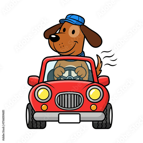 Cartoon Dog Driving a Red Car A Whimsical Adventure