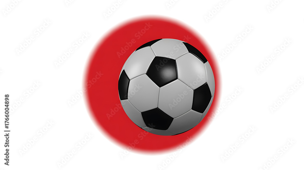 Fototapeta premium A soccer ball positioned within a vibrant red circular shape, evoking sport and national pride.