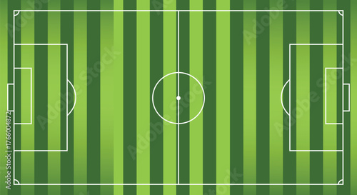 Top down view of a green striped soccer field with white lines football field sports