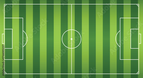 Top view of a soccer field with green stripes and white markings football field aerial view