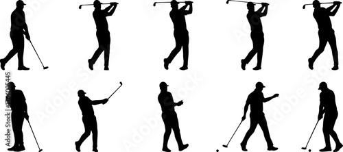 Vector art of silhouette of a golfer in various poses during a golf swing