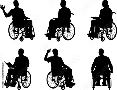 Vector art of silhouettes of people in wheelchairs
