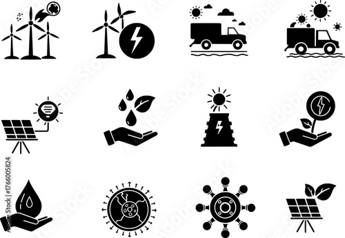 Vector art of renewable energy and ecofriendly icons collection
