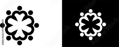 Vector art of abstract symbol of unity and teamwork, black and white
