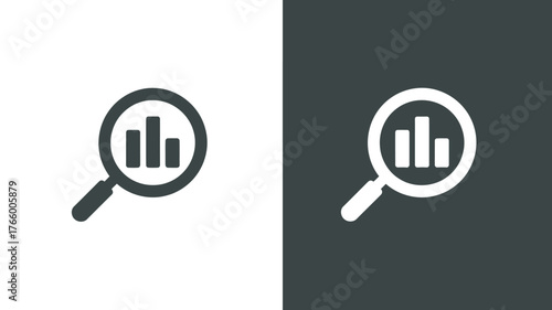 Magnifying glass with bar chart icon simple flat vector design for data analysis and business research