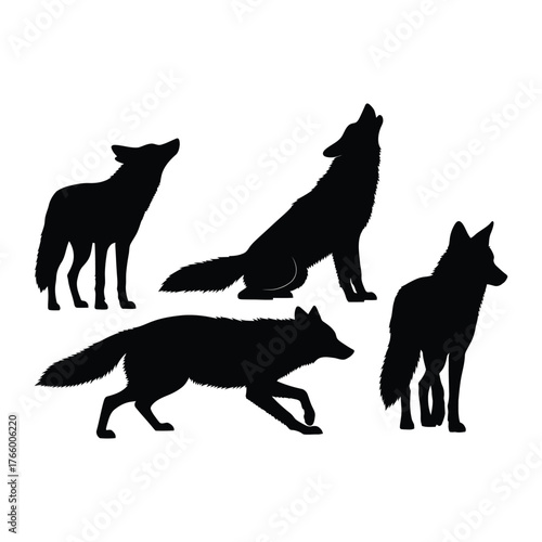 Four silhouette animals coyote wolf wildlife primal nature animals primal wildlife animal silhouette wild vector