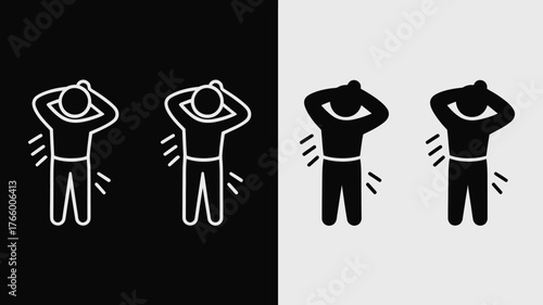 Back pain icon set simple vector glyph design showing a person with backache isolated on white and black background