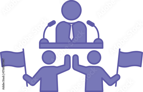 Colored Supporters Icon. Vector Illustration. Presidential Candidate and Voters with Flags. People are Ready to Vote for Their Candidate. Election Concept