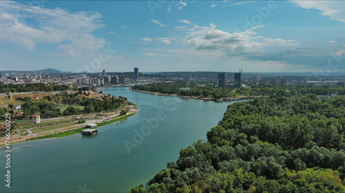 Belgrade Serbia isalnd and Sava and Danube rivers