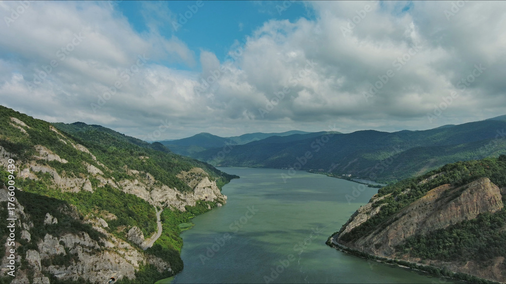 custom made wallpaper toronto digitalAerial view on Danube river and mountains