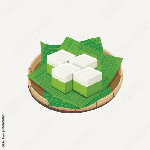 Vector illustration of Malaysia traditional dessert, Kuih Talam Pandan