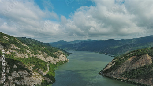 Wallpaper Mural Aerial view on Danube river and mountains Torontodigital.ca