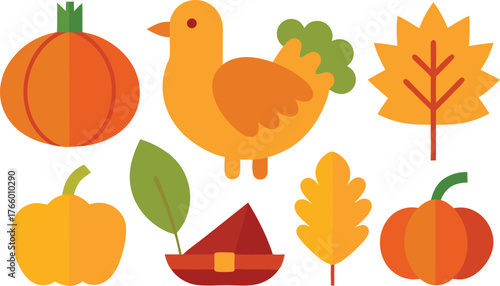 Thanksgiving day icon collection vector illustration scalable eps turkey pumpkin autumn leaves