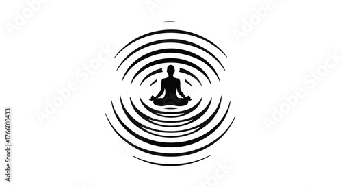 Silhouette of person meditating in a calm ripple effect symbolizing inner peace and focus
