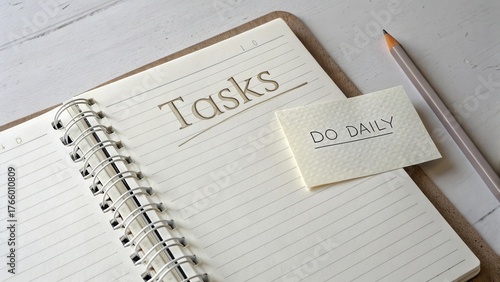Simple Task Management with Notebook and Reminder Note on Desk