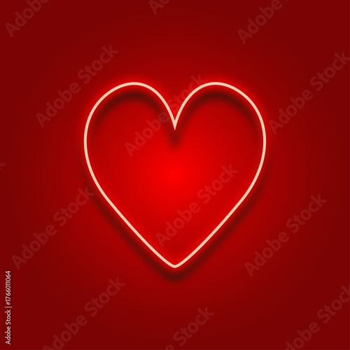 Glowing red neon heart icon on a dark red background