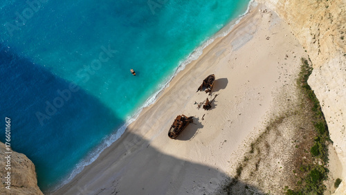 Wallpaper Mural Aerial drone photo of one of the most photographed beaches in the world called navagio or shipwreck a ship rest to rust ashore vanishing through the years, Zakinthos island, Ionian, Greece Torontodigital.ca