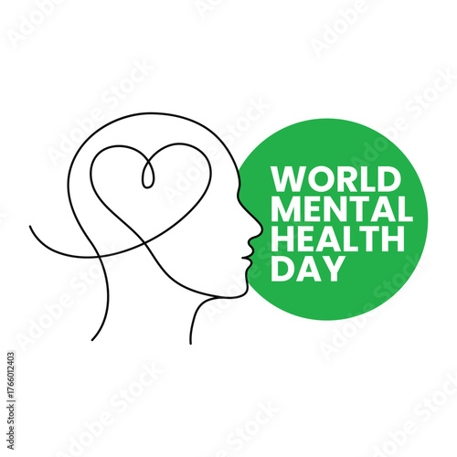 Vector art of world mental health day concept with head and heart design
