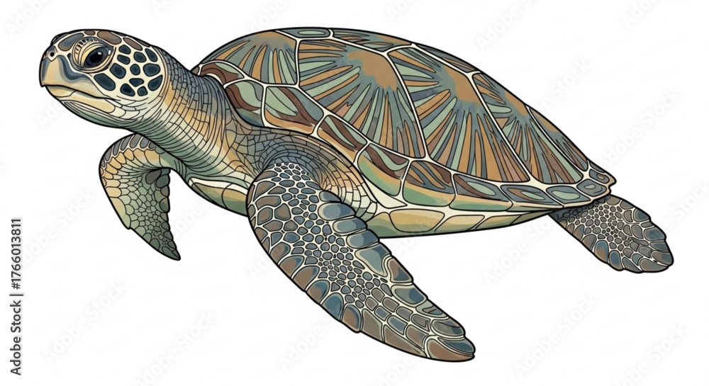 Obraz premium Detailed illustration of a sea turtle swimming gracefully in the ocean waters