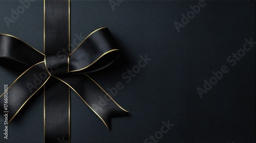 Black gift card design with black ribbon and copy space, discount event concept template